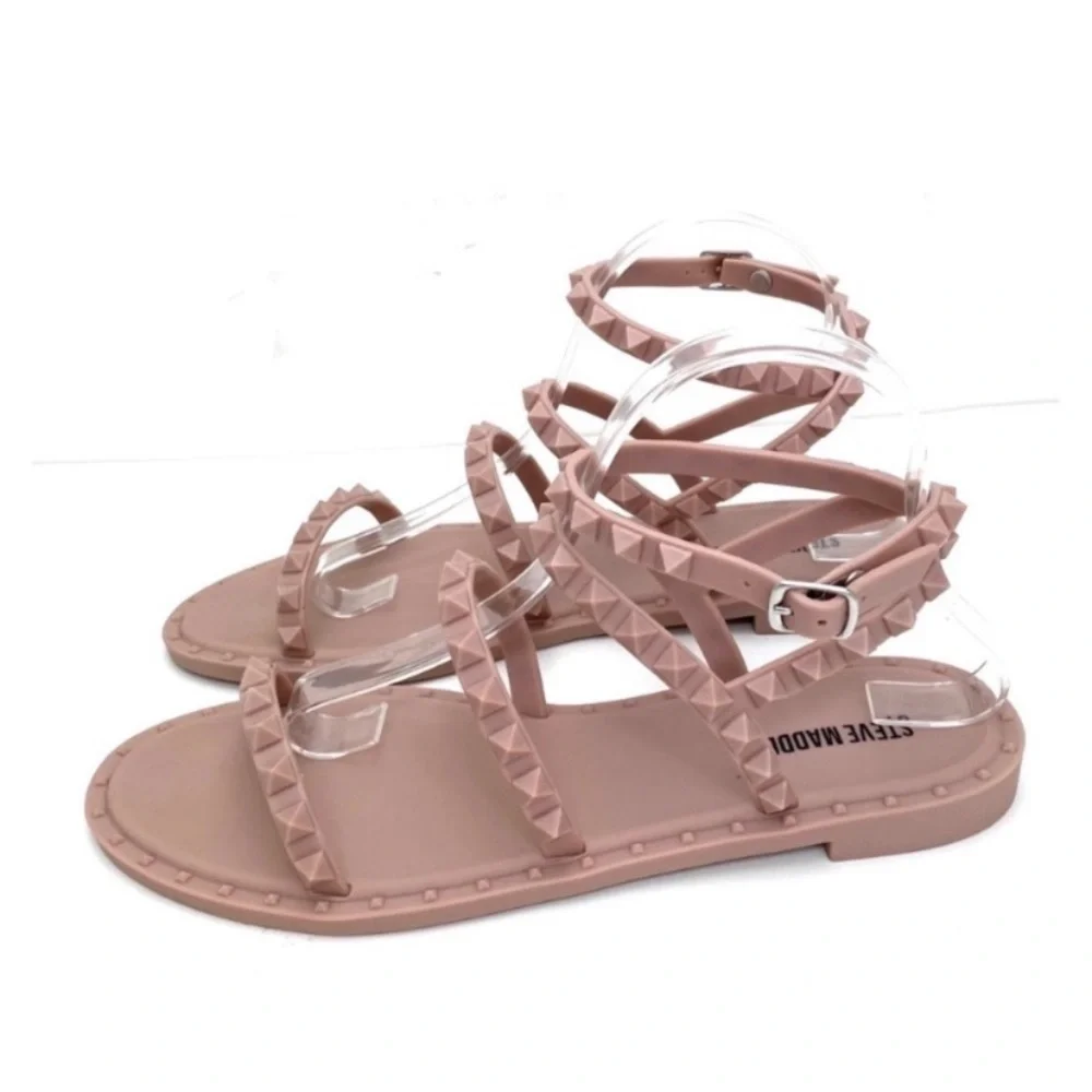 STEVE Madden Transport Blush Travel Jelly Flat Sandals in Nude Beige Size 9 - Picture 8 of 11